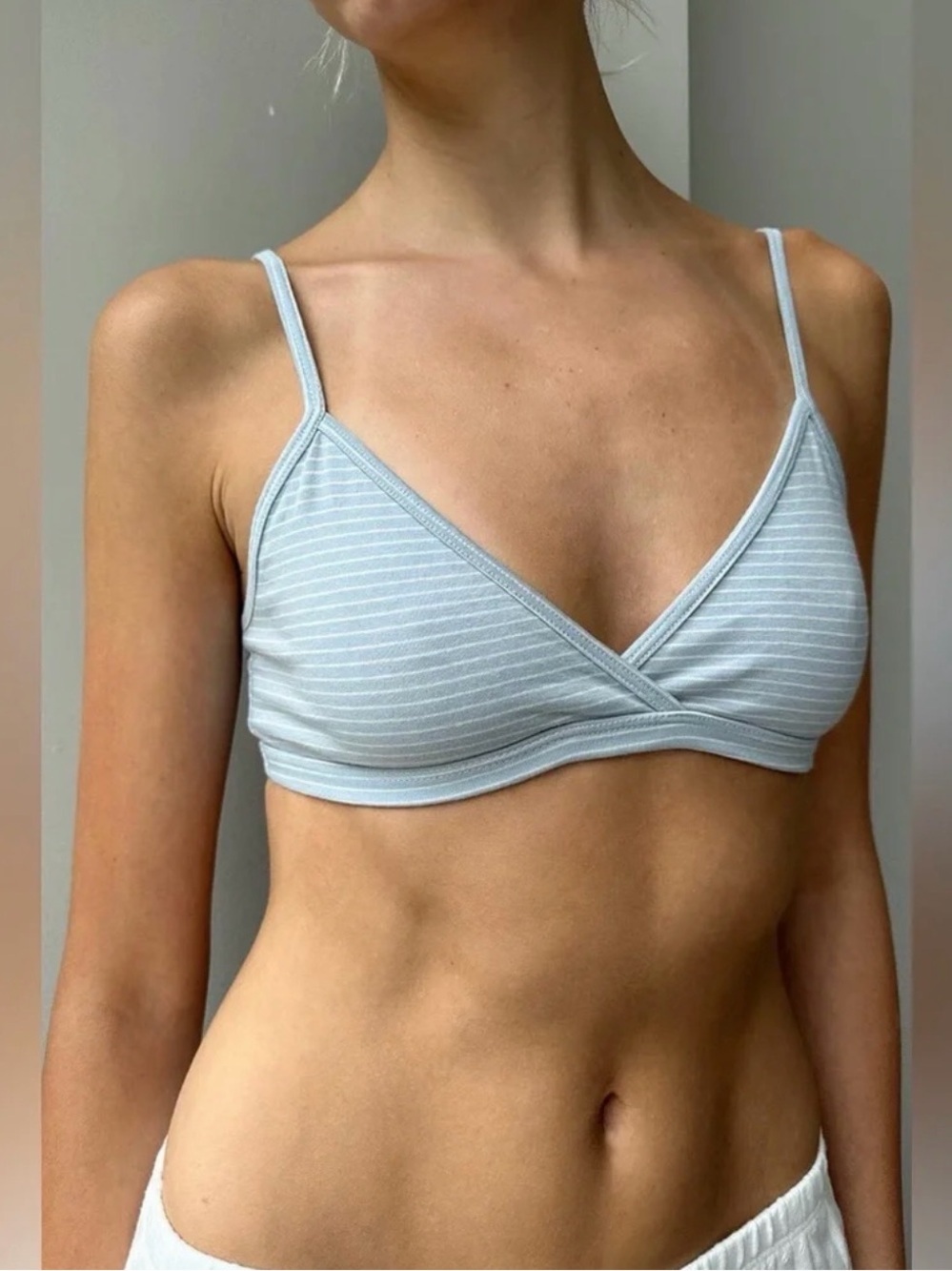 Brandy Melville Light Blue Striped Wrap Bralette
